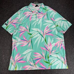 Sunday Swagger 2XL Golf Polo Shirt Tropical Floral Print Aqua Pink Mens